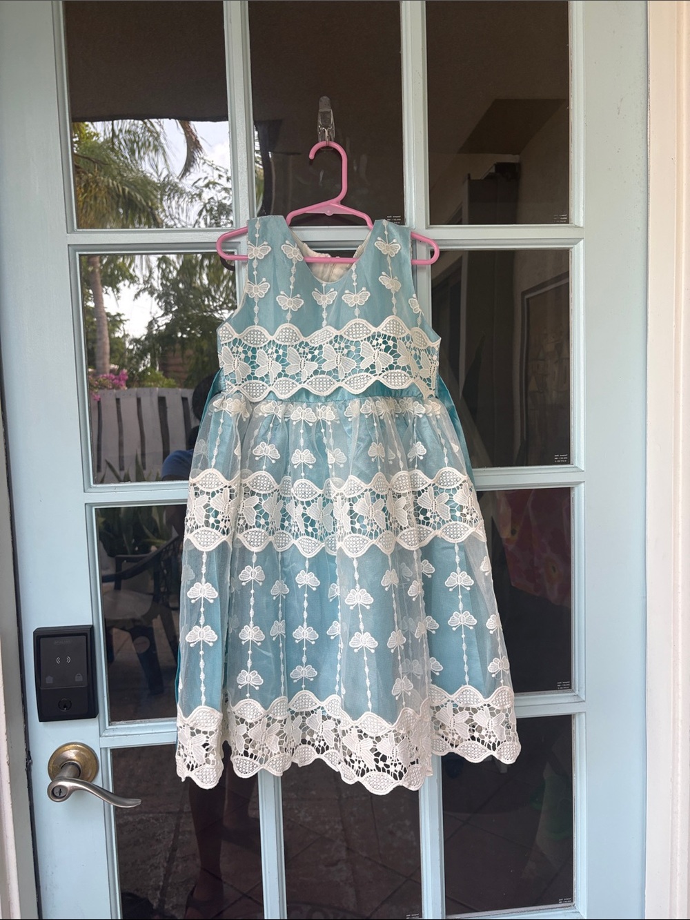 Sleeveless Light Blue Lace-Overlay Girls' Party Dress